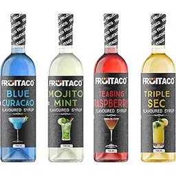 Fruitaco Blue Curacao, Mojito Mint, Raspberry, Triple Sec Syrup: Perfect Mixer for Enhancing Mocktails & Cocktails, Drinks, and Mojitos at Parties, All Your Mixing Needs | Non-Alcoholic (Pack of 4)-image-0