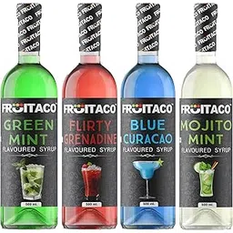 Fruitaco Blue Curacao Syrup Grenadine Green Mint Mojito Mint - Mocktail Syrup, Cocktail Mix, Cocktail Syrup Mojito Syrup - Perfect for Mocktails & Cocktails, Mint Syrup Flavor Pack of 4 (500 ml each)-image-5