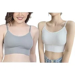 fshway Women's Sports Bra Cotton & Spandex Lightly Padded Wire Free Everday Slip on Bra Fitness Free Size (Best for 28 to 34 Size,B Cup) Combo Pack of 2-picture-56