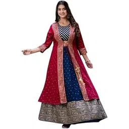 ftdiva Cotton-Satin Paisley Printed Top & Skirt with Shrug for Women Ethnic, Party Casual (Multicolor)-picture-35