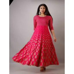 ftDiva Floral Printed Fit And Flare Maxi Ethnic Dress-picture-10