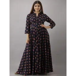 ftDiva Floral Printed Mandarin Collar Fit & Flared Maxi Ethnic Dresses-picture-36