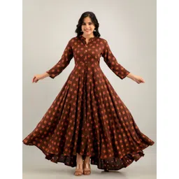 ftDiva Printed Mandarin Collar Fit & Flare Maxi Dress-picture-19