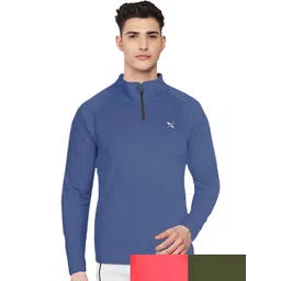 FTX Men Pack Of 3 Blue & Olive Green Brand Logo High Neck T-shirt-picture-37