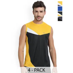 FTX Men Pack Of 4 Color Blocked Round Neck Gym Innerwear Vests-picture-38