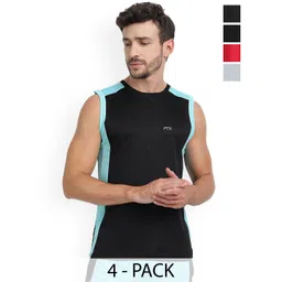 FTX Men Pack Of 4 Colourblocked Gym Vests-picture-18