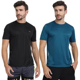 ftx Pack of 2 Men Solid Round Neck Polyester Dark Blue, Black T-Shirt-picture-14