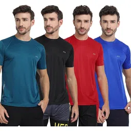ftx Pack of 4 Men Solid Round Neck Polyester Multicolor T-Shirt-picture-11