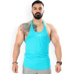 FUAARK Men Blue k Solid Stretchable Sweat Wicking Fabric Slim Fit Innerwear Gym Vest-image-40