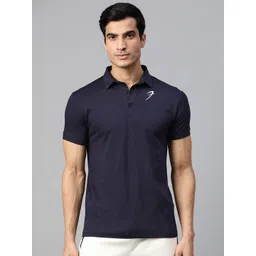 FUAARK Men Navy Blue Polo Collar Slim Fit Training or Gym T-shirt-image-45