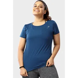 fuaark Women Solid Round Neck Polyester Navy Blue T-Shirt-picture-20