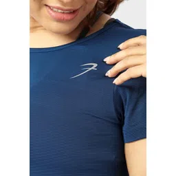 fuaark Women Solid Round Neck Polyester Navy Blue T-Shirt image 5