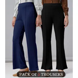 fuback Pack of 2 Women Regular Fit Blue, Black Lycra Blend Trousers-picture-13