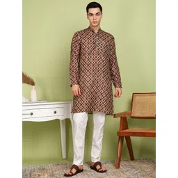 FUBAR Ethnic Motifs Printed Mandarin Collar Straight Kurta With Pyjamas-picture-23
