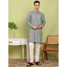 FUBAR Geometric Embroidered Thread Work Mandarin Collar Straight Kurta-picture-33