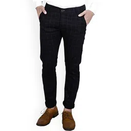 FUBAR Men Checked Relaxed Slim Fit Easy Wash Cotton Chinos Trousers-picture-14
