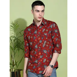 FUBAR Men Slim Fit Floral Printed Spread Collar Cotton Casual Shirt-picture-12