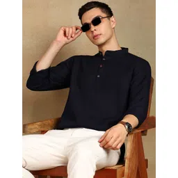 FUBAR Men Solid Mandarin Collar Casual Above Knee Kurta-picture-15