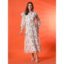 Fuchsia Floral Print Puff Sleeve Fit & Flare Maxi Dress-picture-29