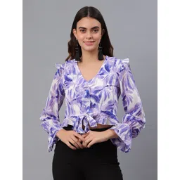 fuchsia PRETTY LOVING THING Blue Floral Print Chiffon Crop Top-picture-16