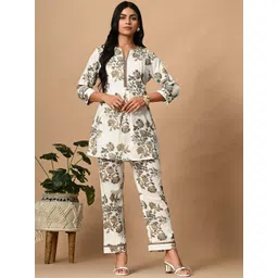 fuchsia PRETTY LOVING THING Floral Printed Notch Neck Pure Cotton Tunic With Trousers-picture-18