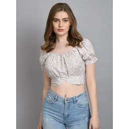 fuchsia PRETTY LOVING THING Floral Printed Styled Back Crop Top-picture-27
