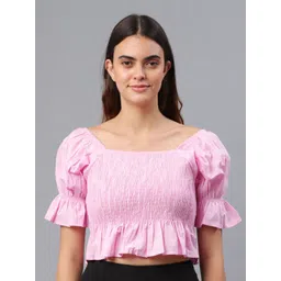 fuchsia PRETTY LOVING THING Pink Puff Sleeves Cotton Crop Top-picture-17
