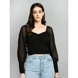 fuchsia PRETTY LOVING THING Sweetheart Neck Chiffon Crop Top-picture-39