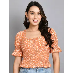 fuchsia PRETTY LOVING THING Women Printed Puff Sleeve Crop Top-picture-19