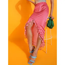 fuchsia PRETTY LOVING THING Women Striped Asymmetric Straight Skirt-picture-15