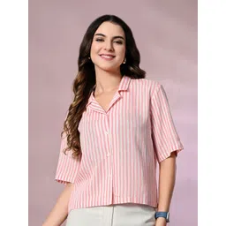 fuchsia PRETTY LOVING THING Women Striped Shirt Collar Top-picture-29