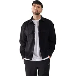 fugazee Black Polar Fleece Shacket for Men | 100% Polyester Polar Fleece Fabric | Spread Collar | Snap Button Closure | Logo Silicon Patch | Flap Chest Pockets-picture-52