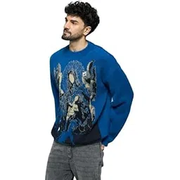fugazee Blue Mohair Mother Mary Acrylic Wool Knitted Sweater | Crew Neck & Oversized Fit | Full Sleeves-picture-25