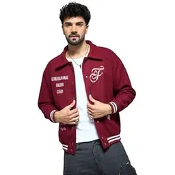 fugazee Maroon Generational Talent Varsity Jacket for Men | All-Over Woolen Fabric | Relaxed Fit Spread Collar | Snap Button Closure | Ribbed Collar & Cuffs | Embroidered Details-picture-11