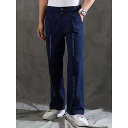 FUGAZEE Men Embroidered Regular Fit Pleated Cotton Trousers-picture-32