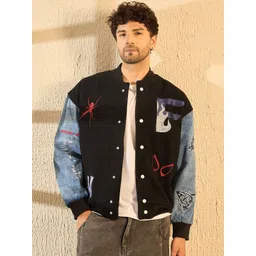 FUGAZEE Men Woollen Bomber with Patchwork Jacket-picture-15