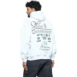 fugazee White Monaco Yacht Club Oversized Hoodie for Men | 400 GSM Cotton Fleece Pullover | Hooded Sweatshirt with Kangaroo Pockets | Ribbed Cuffs & Hem | Yacht Club Print on Front & Back-picture-24