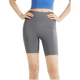 Fulaida® Pocket Yoga Shorts High Waist Hip Lifting Running Tight Yoga Pants Solid Color Gym Wear image 1