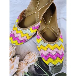 Fulkari Embellished Round Toe Leather Mojaris-picture-36