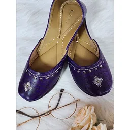 Fulkari Embellished Round Toe Leather Mojaris-picture-29