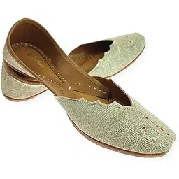 fulkari Women Ambi Gold Genuine Soft Leather Embroidered Jutis | Bite and Pinch Free Jutti | Punjabi Formal Juttis | Girl's Wedding Flat Ladies Mojari | Formal Ethnic Juti |-picture-39