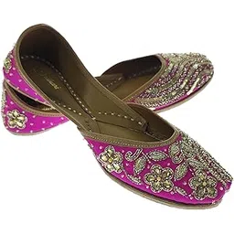 fulkari Women Candytuft Magenta Gold Genuine Soft Leather Embroidered Jutis | Bite and Pinch Free Jutti | Punjabi Formal Juttis | Girl's Wedding Flat Ladies Mojari | Formal Ethnic Juti |-picture-15