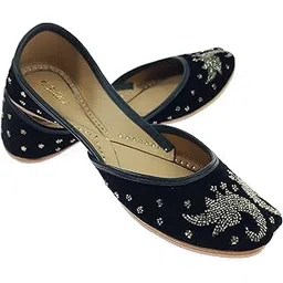 fulkari Women's Astra Welvet Genuine Soft Leather Embroidered Jutis | Bite and Pinch Free Jutti | Punjabi Formal Juttis | Girl's Wedding Flat Ladies Mojari | Formal Ethnic Juti |-picture-26