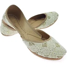 fulkari Women's Beaded Genuine Soft Leather Embroidered Jutis | Bite and Pinch Free Jutti | Punjabi Formal Juttis | Girl's Wedding Flat Ladies Mojari | Formal Ethnic Juti |-picture-27