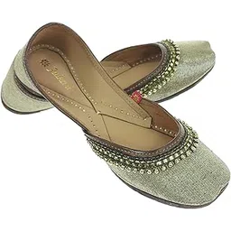fulkari Women's Beads Payal Genuine Soft Leather Embroidered Jutis | Bite and Pinch Free Jutti | Punjabi Formal Juttis | Girl's Wedding Flat Ladies Mojari | Formal Ethnic Juti |-picture-29