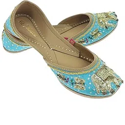 fulkari Women's Elephant Soft Leather Embroidered Jutis | Bite and Pinch Free Jutti | Punjabi Formal Juttis | Girl's Wedding Flat Ladies Mojari | Formal Ethnic Juti |-picture-15