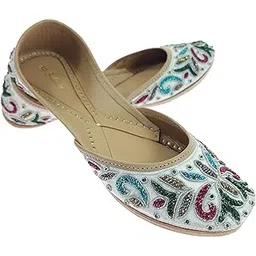 fulkari Women's Glory Genuine Soft Leather Embroidered Jutis | Bite and Pinch Free Jutti | Punjabi Formal Juttis | Girl's Wedding Flat Ladies Mojari | Formal Ethnic Juti |-picture-33