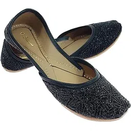 fulkari Women's Glow Beads Genuine Soft Leather Embroidered Jutis | Bite and Pinch Free Jutti | Punjabi Formal Juttis | Girl's Wedding Flat Ladies Mojari | Formal Ethnic Juti |-picture-14