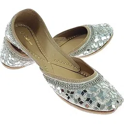 fulkari Women's Mirror Flower Genuine Soft Leather Embroidered Jutis | Bite and Pinch Free Jutti | Punjabi Formal Juttis | Girl's Wedding Flat Ladies Mojari | Formal Ethnic Juti |-picture-25