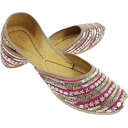 fulkari Women's Mirror Gold Genuine Soft Leather Embroidered Jutis | Bite and Pinch Free Jutti | Punjabi Formal Juttis | Girl's Wedding Flat Ladies Mojari | Formal Ethnic Juti |-picture-22